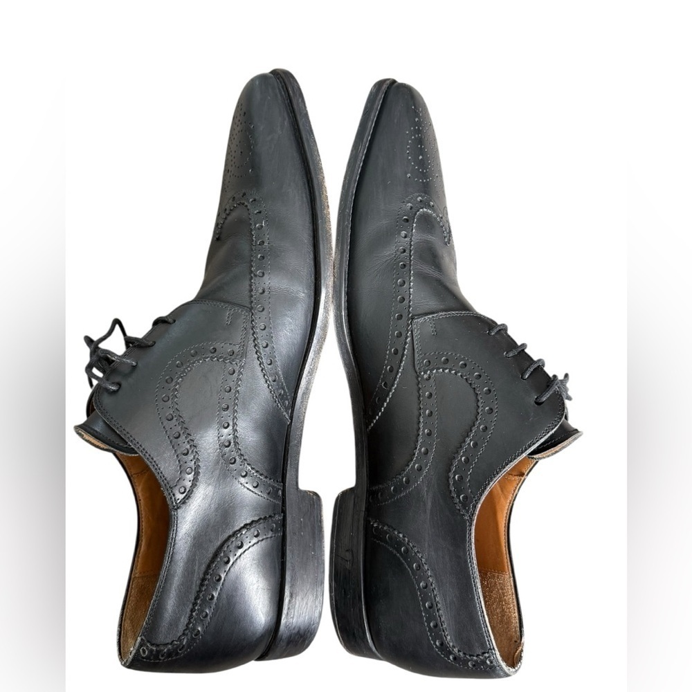 Magnanni Mens Shoes  Size 10  Brogue Wingtip Black Leather Derby Oxford 13974 - Picture 6 of 15